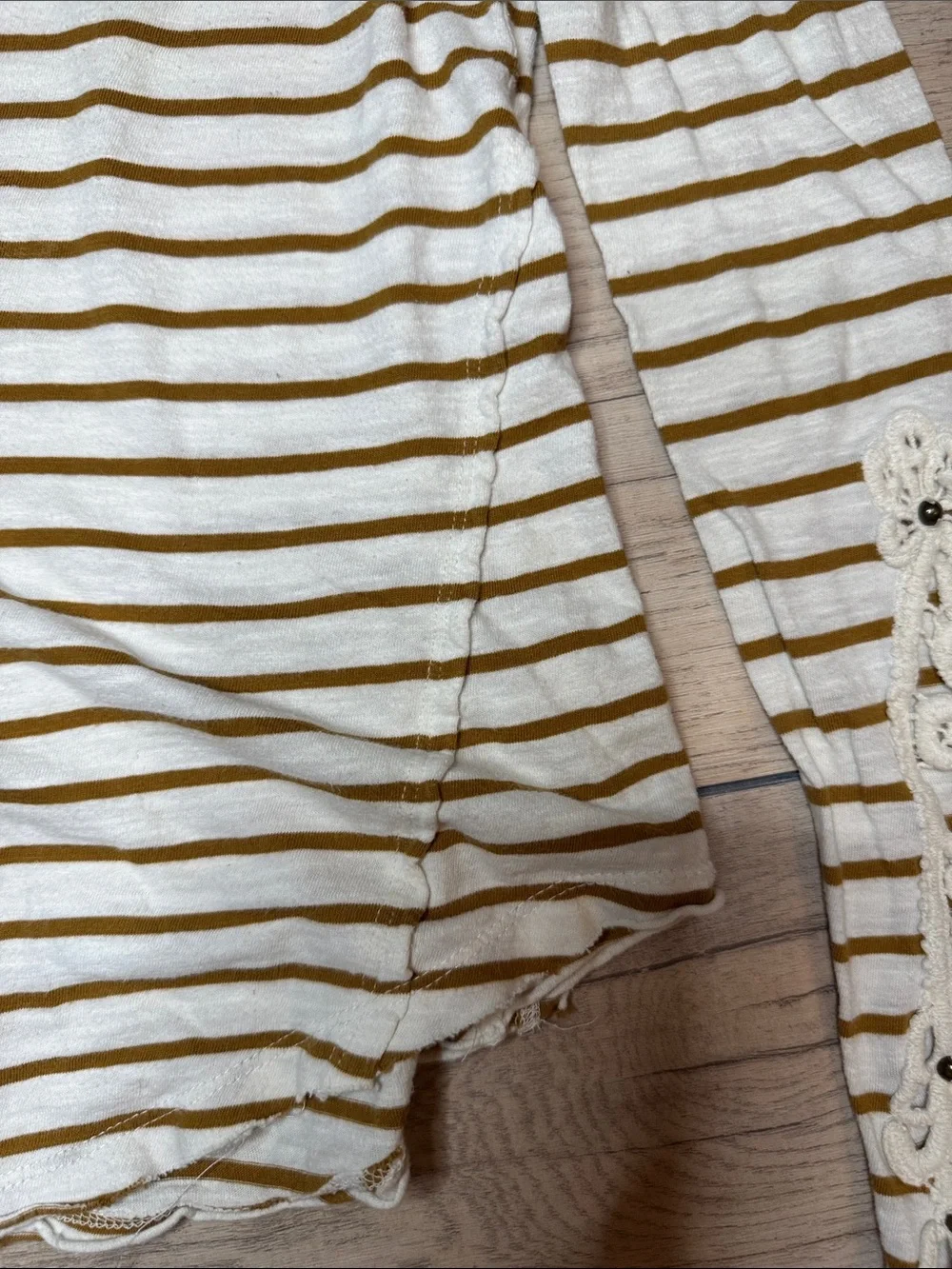 Free People Cotton Tuscaloosa Hard Candy Striped Crochet Cuff Long Sleeve sz XS